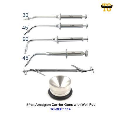 5Pcs Amalgam Carrier Guns with Well Pot, dental instruments, TGI's own catalog photograph
