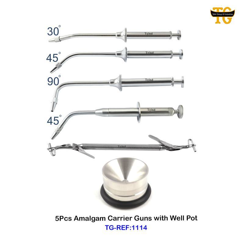 5Pcs Amalgam Carrier Guns with Well Pot, dental instruments, TGI's own catalog photograph