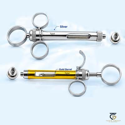 Aspirating Syringe Three Ring Handle and Ergonomic Handle, dental instruments, TGI's own catalog photograph