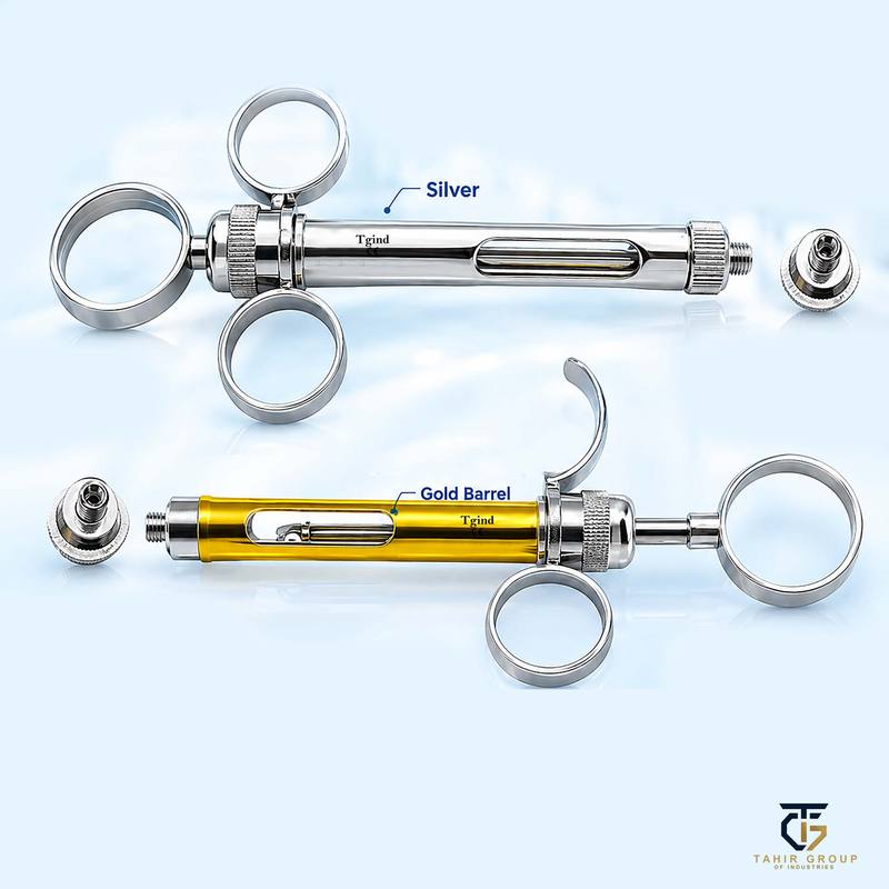Aspirating Syringe Three Ring Handle and Ergonomic Handle, dental instruments, TGI's own catalog photograph