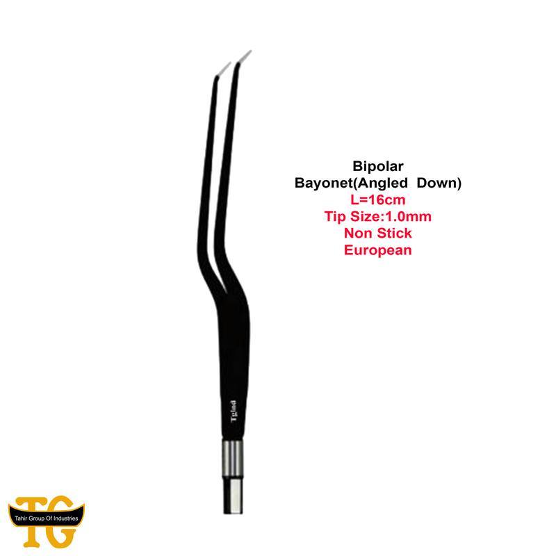 Bipolar Bayonet(Angled Down), electrosurgical instruments, TGI's own catalog photograph