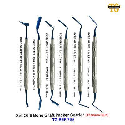 Set Of 6 Bone Graft Packer Carrier (Titanium Blue), dental instruments, TGI's own catalog photograph