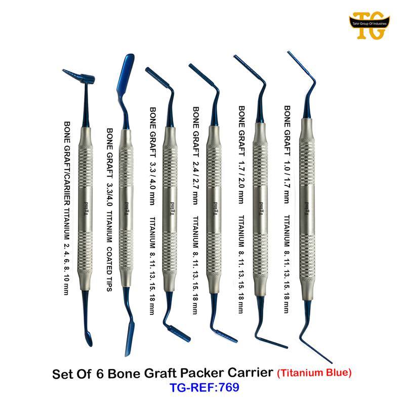 Set Of 6 Bone Graft Packer Carrier (Titanium Blue), dental instruments, TGI's own catalog photograph