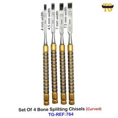 Set Of 4 Bone Splitting Chisels (Curved), dental instruments, TGI's own catalog photograph