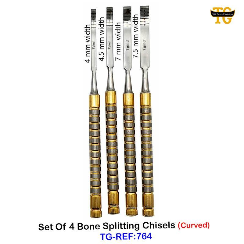Set Of 4 Bone Splitting Chisels (Curved), dental instruments, TGI's own catalog photograph