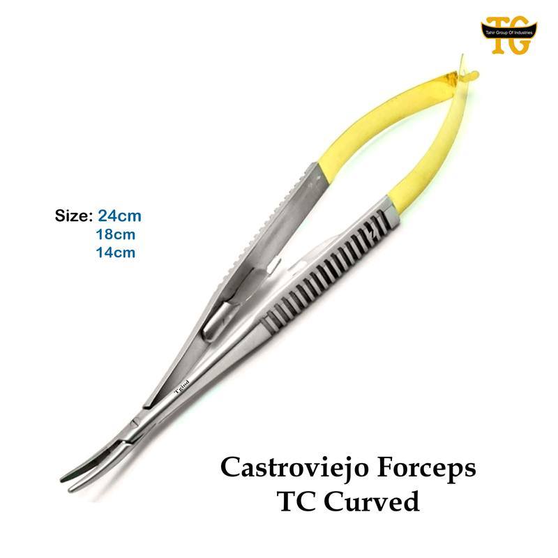 Castroviejo Forceps TC Curved, surgical instruments, TGI's own catalog photograph