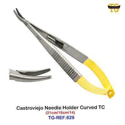 Castroviejo Needle Holder Curved TC, dental instruments, TGI's own catalog photograph