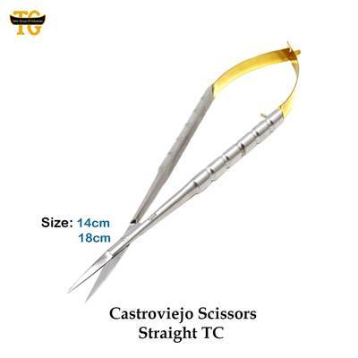 Castroviejo Str Scissors TC, surgical instruments, TGI's own catalog photograph