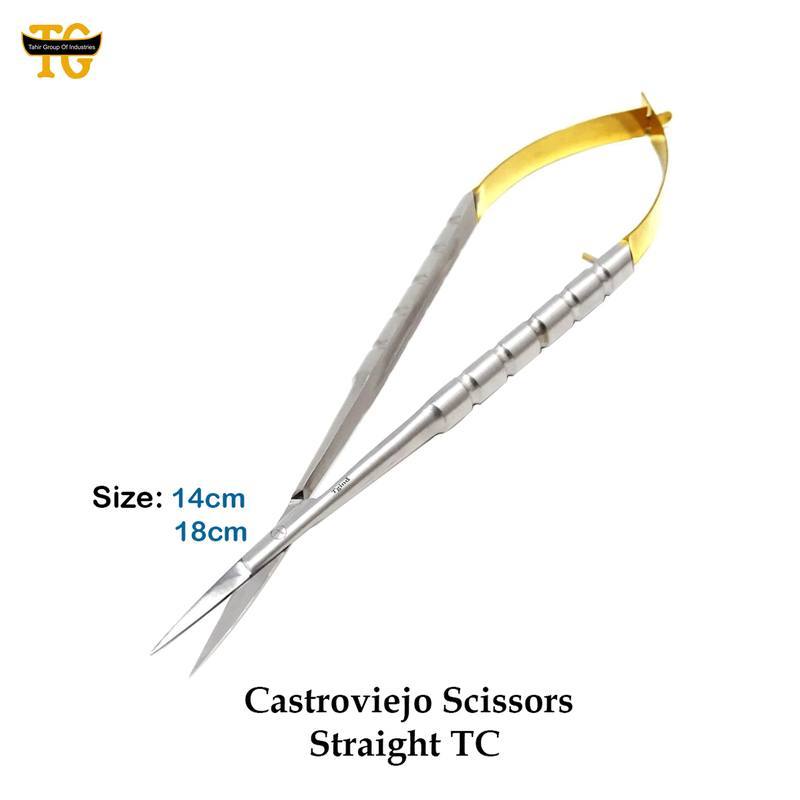 Castroviejo Str Scissors TC, surgical instruments, TGI's own catalog photograph