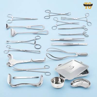 Cesarean Set, gynecology instruments, TGI's own catalog photograph