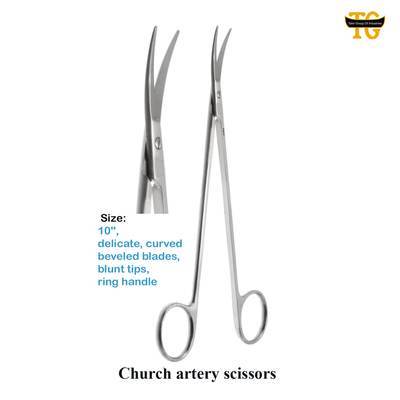 Church Artery Scissors, surgical instruments, TGI's own catalog photograph