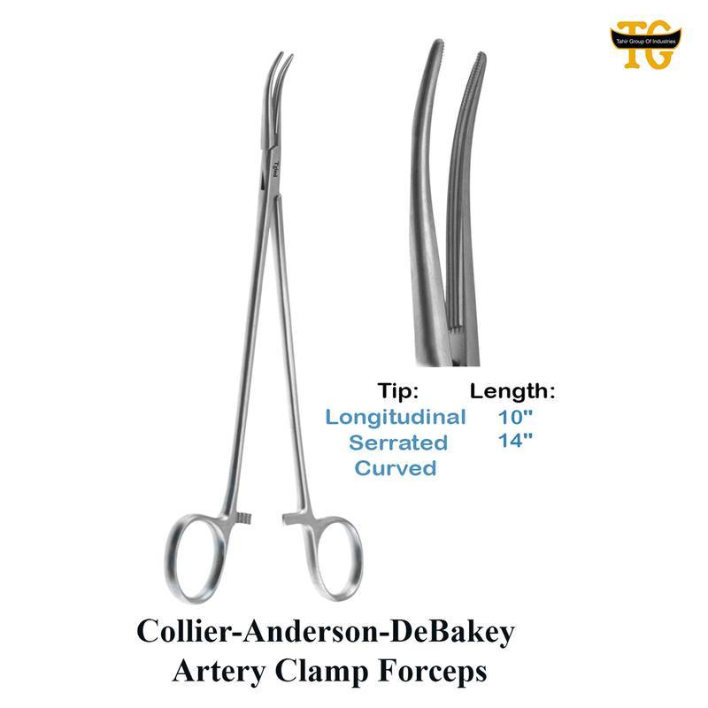 Collier-Anderson-DeBakey Artery Clamp Forceps, surgical instruments, TGI's own catalog photograph