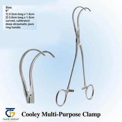 Cooley Multi-Purpose Clamp, Curved, Calibrated, surgical instruments, TGI's own catalog photograph