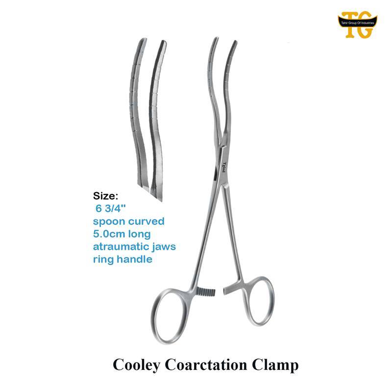 Cooley Coarctation Clamp, surgical instruments, TGI's own catalog photograph