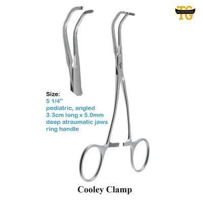 Cooley Clamp, surgical instruments, TGI's own catalog photograph