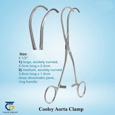 Cooley Aorta Clamp, surgical instruments, TGI's own catalog photograph