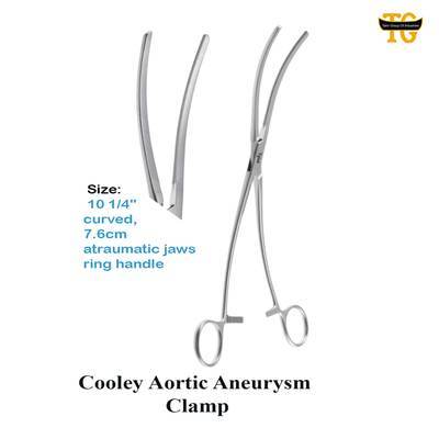 Cooley Aortic Aneurysm Clamp, surgical instruments, TGI's own catalog photograph