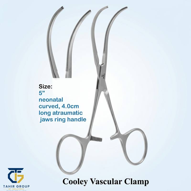 Cooley Vascular Clamp, Neonatal, Curved, surgical instruments, TGI's own catalog photograph