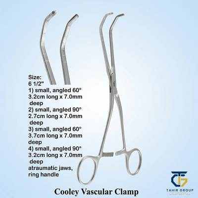 Cooley Vascular Clamp, Small, Angled, surgical instruments, TGI's own catalog photograph