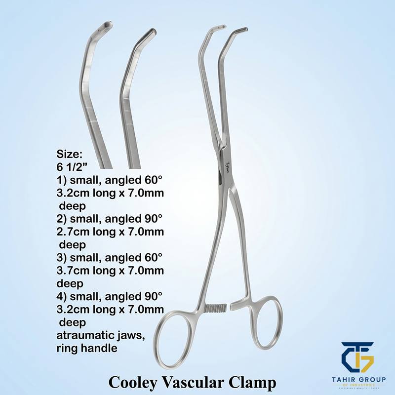 Cooley Vascular Clamp, Small, Angled, surgical instruments, TGI's own catalog photograph