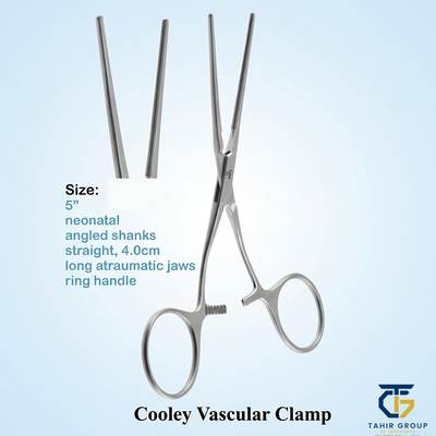 Cooley Vascular Clamp, Neonatal, Angled Shanks, surgical instruments, TGI's own catalog photograph