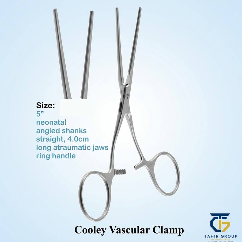 Cooley Vascular Clamp, Neonatal, Angled Shanks, surgical instruments, TGI's own catalog photograph