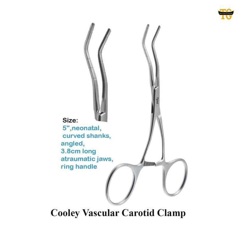 Cooley Vascular Carotid Clamp, surgical instruments, TGI's own catalog photograph
