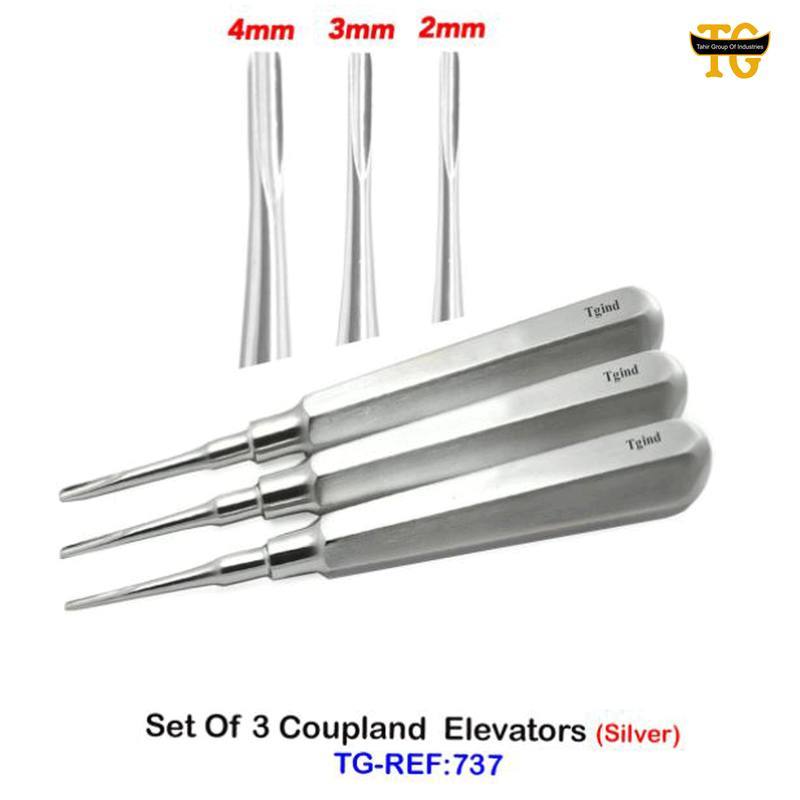 Set Of 3 Coupland Elevators, dental instruments, TGI's own catalog photograph