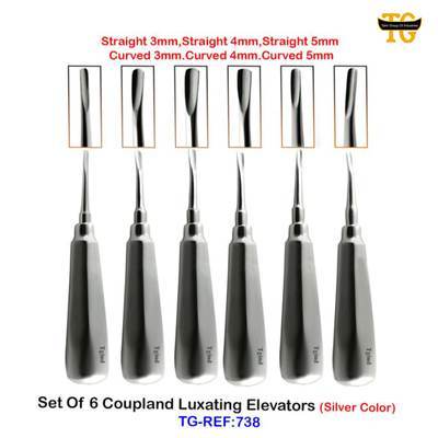 Set Of 6 Coupland Luxating Elevators, dental instruments, TGI's own catalog photograph