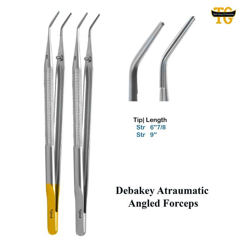 Debakey Atraumatic Angled Forceps, surgical instruments, TGI's own catalog photograph