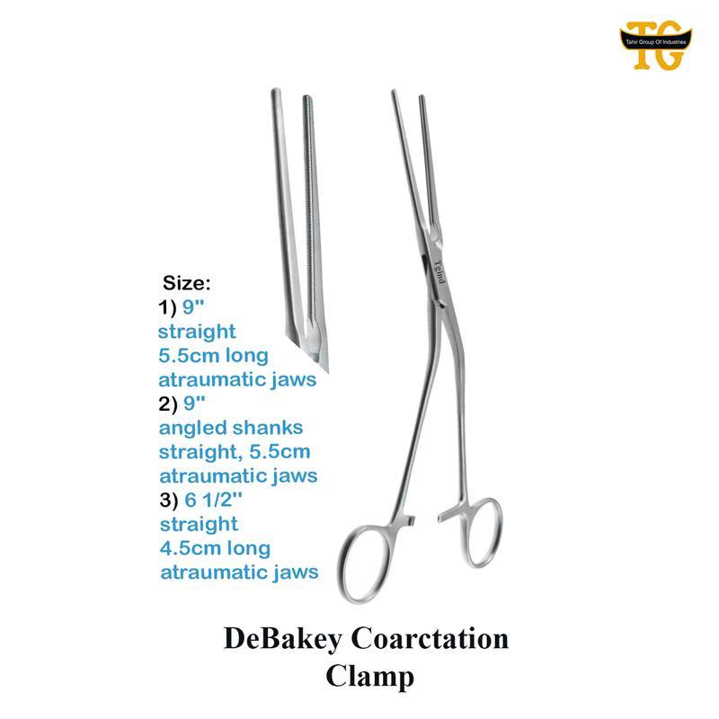 DeBakey Coarctation Clamp, surgical instruments, TGI's own catalog photograph