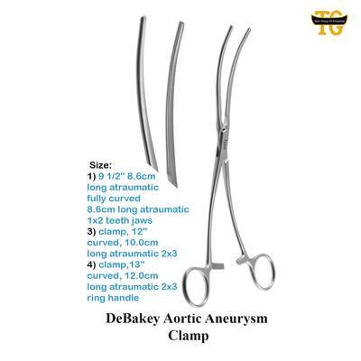 DeBakey Aortic Aneurysm Clamp, surgical instruments, TGI's own catalog photograph