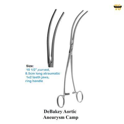 Debakey Aortic Clamp, surgical instruments, TGI's own catalog photograph