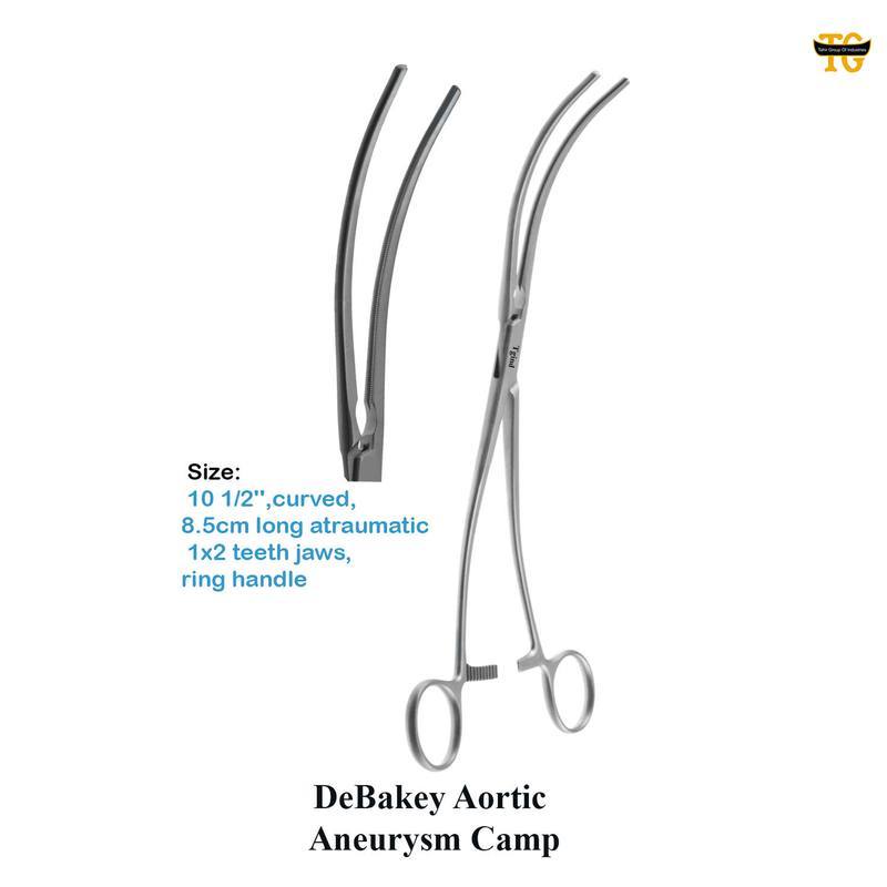 Debakey Aortic Clamp, surgical instruments, TGI's own catalog photograph