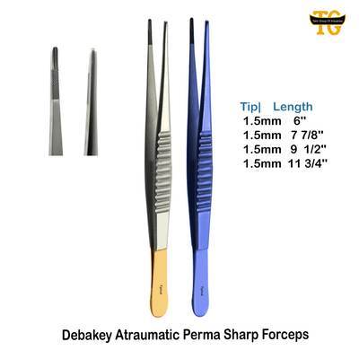 Debakey Perma Sharp Forceps, surgical instruments, TGI's own catalog photograph