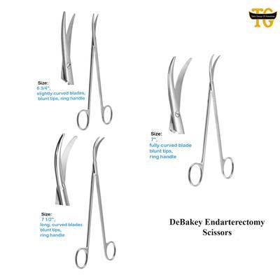 DeBakey Endarterectomy Scissors, surgical instruments, TGI's own catalog photograph