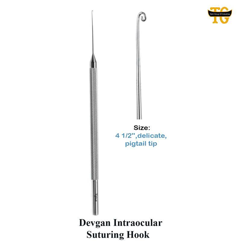 Devgan Intraocular Suturing Hook, surgical instruments, TGI's own catalog photograph