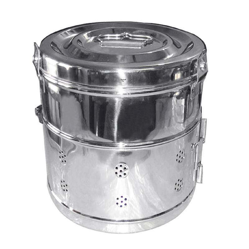 Dressing Drum, hollowware and sterilization boxes, TGI's own catalog photograph