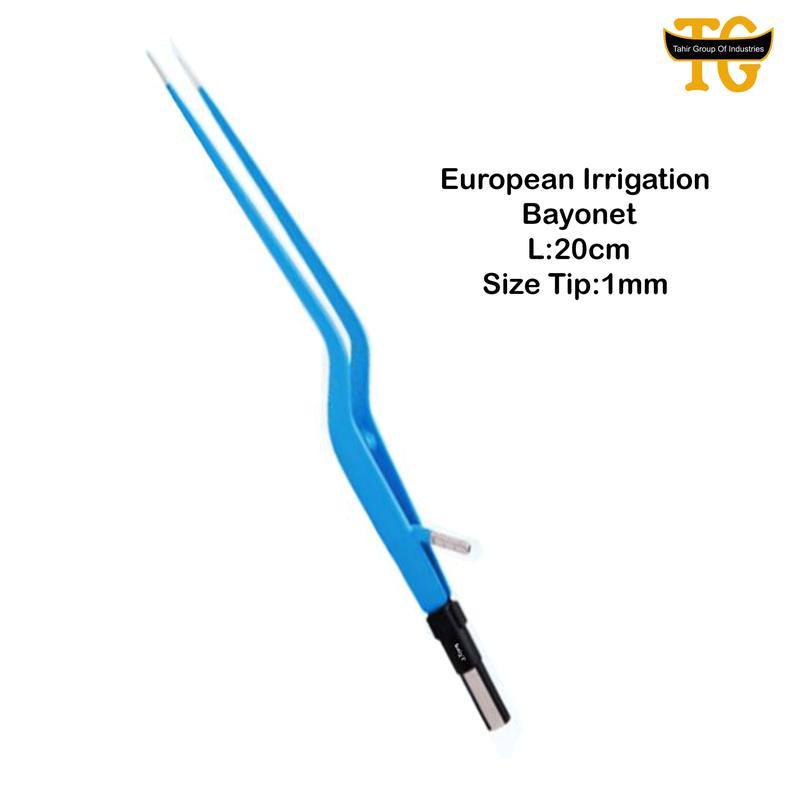 European Irrigation Bipolar Forceps Bayonet, electrosurgical instruments, TGI's own catalog photograph