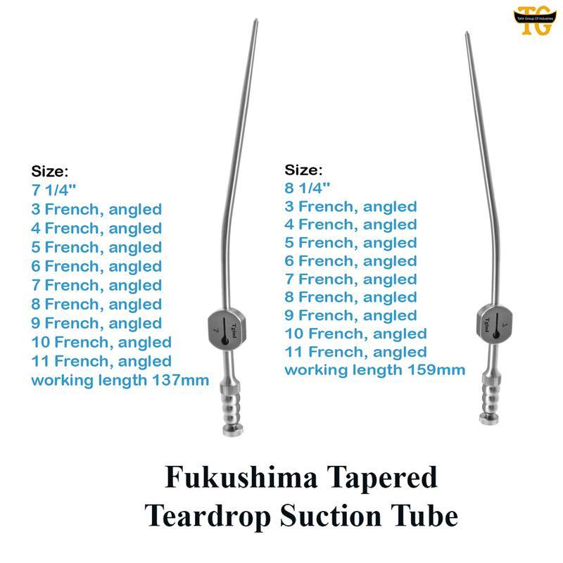 Fukushima Tapered Teardrop Suction Tube, surgical instruments, TGI's own catalog photograph