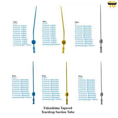 Fukushima Tapered Teardrop Suction Tube, surgical instruments, TGI's own catalog photograph