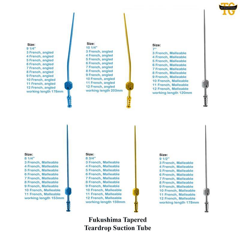 Fukushima Tapered Teardrop Suction Tube, surgical instruments, TGI's own catalog photograph