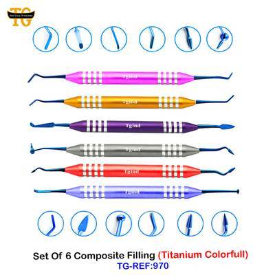 Set Of 6 Composite Filling (Titanium Colorfull), dental instruments, TGI's own catalog photograph