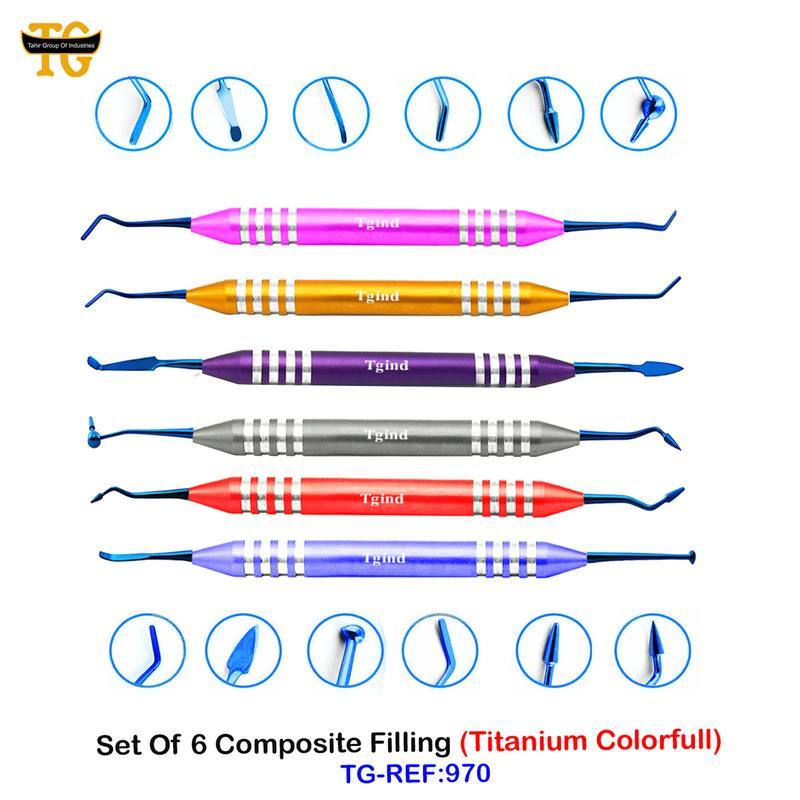 Set Of 6 Composite Filling (Titanium Colorfull), dental instruments, TGI's own catalog photograph