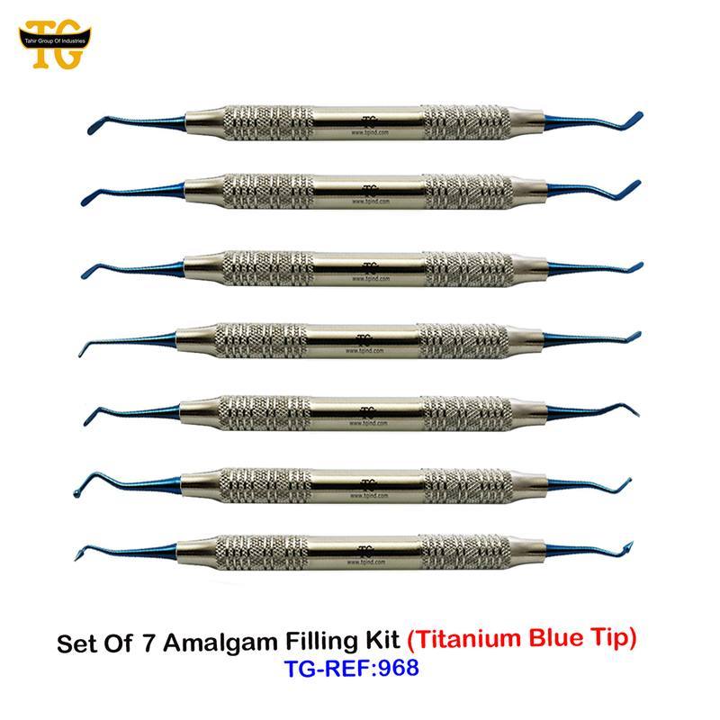Set Of 7 Amalgam Filling Kit (Titanium Blue Tip), dental instruments, TGI's own catalog photograph