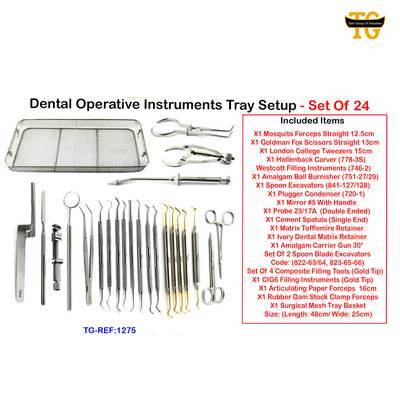 Dental Operative Instruments Tray Setup - Set Of 24, dental instruments, TGI's own catalog photograph
