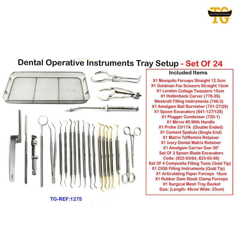 Dental Operative Instruments Tray Setup - Set Of 24, dental instruments, TGI's own catalog photograph