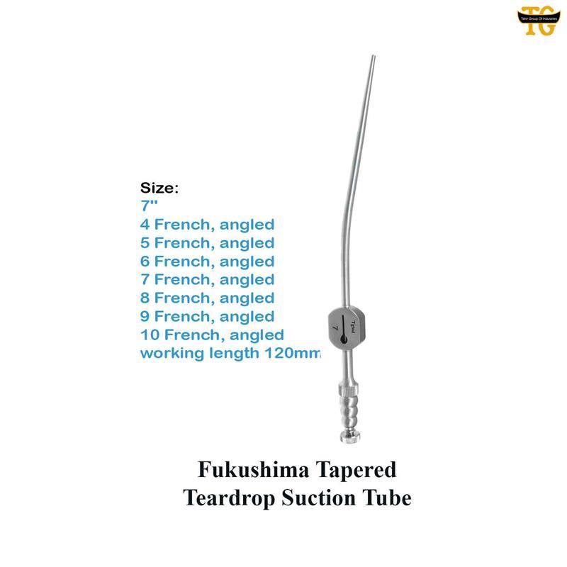Fukushima Tapered Teardrop Suction Tube, surgical instruments, TGI's own catalog photograph