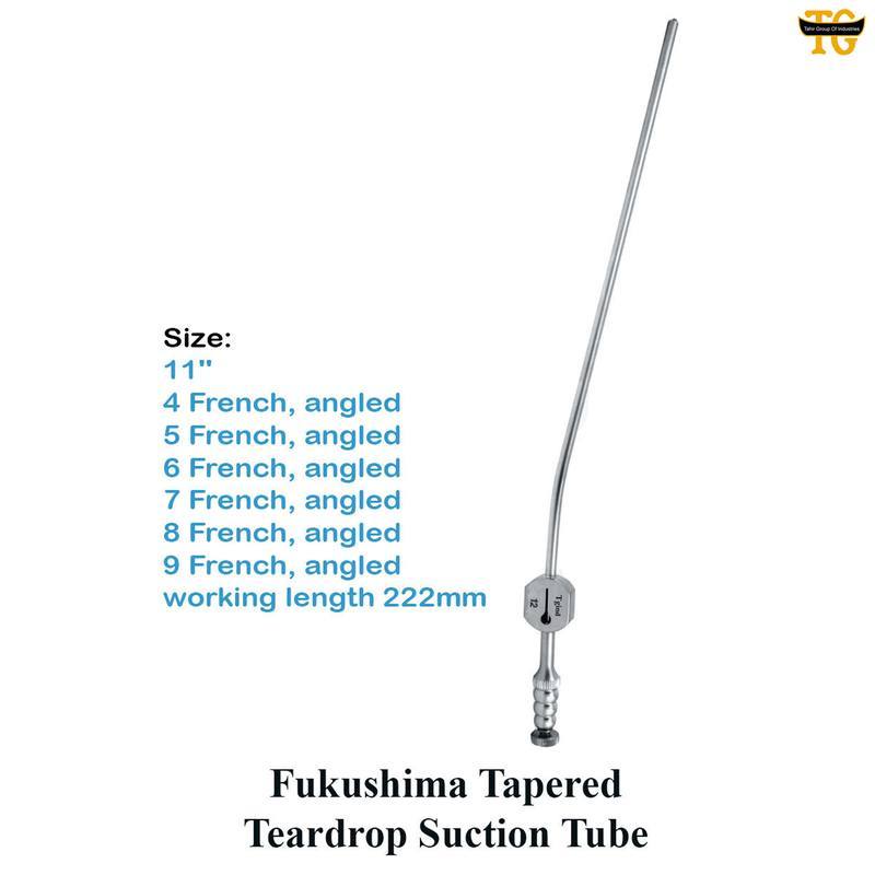 Fukushima Tapered Teardrop Suction Tube, surgical instruments, TGI's own catalog photograph