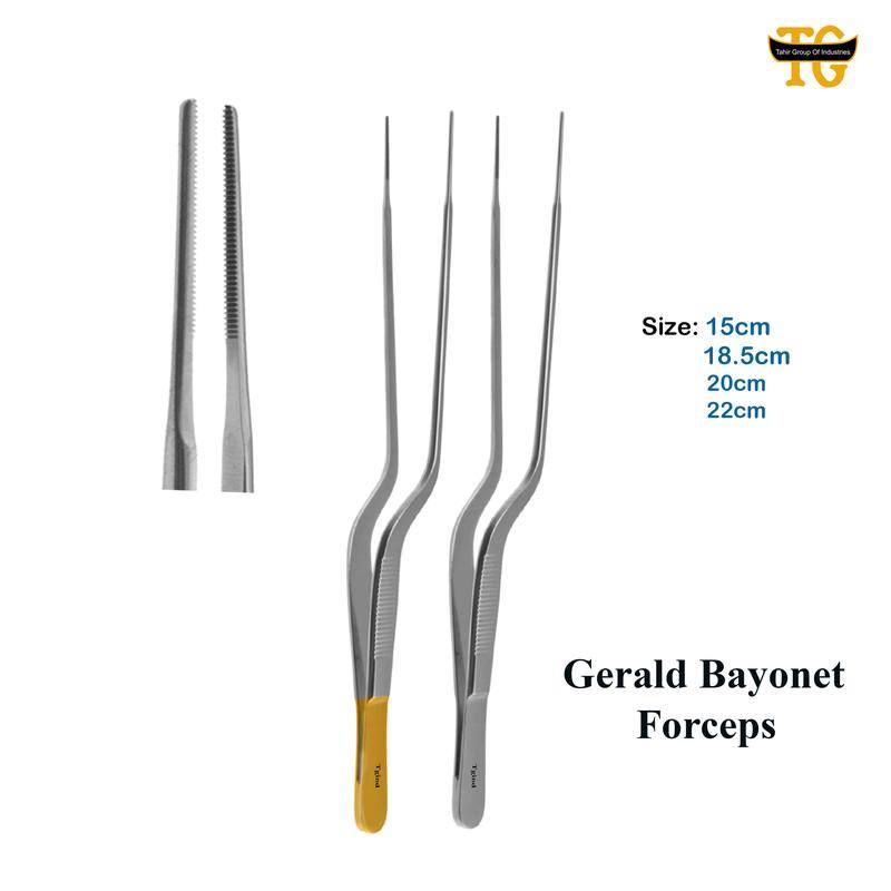 Gerald Bayonet Forceps, surgical instruments, TGI's own catalog photograph